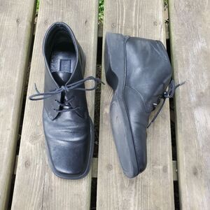 Vintage 90s y2k Bratz Lace Up Square Toe Chunky Heel Leather Ankle Boots Booties